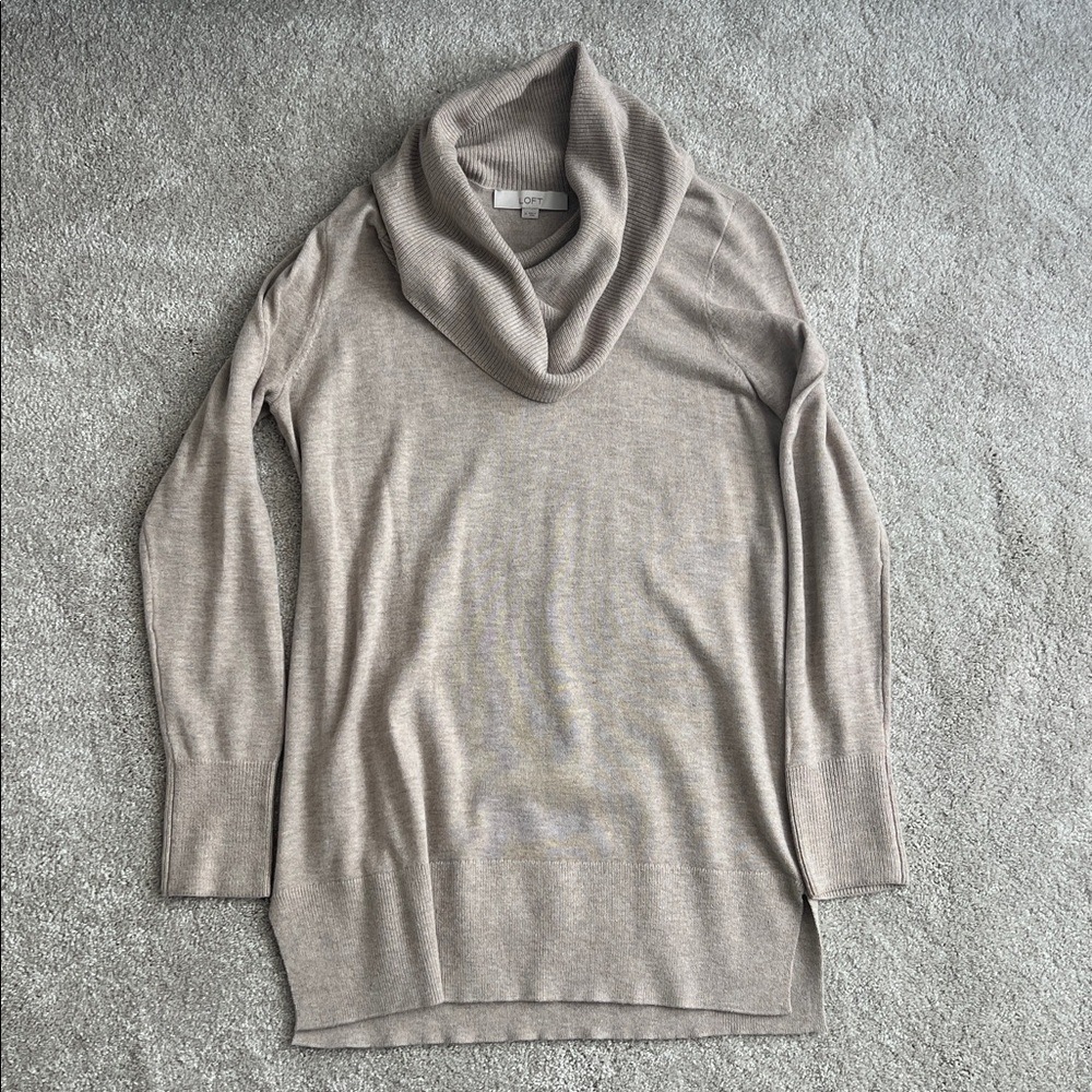 LOFT Taupe Cowl Neck Sweater Med